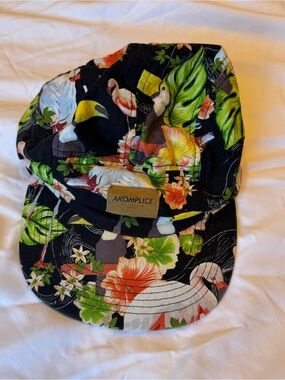 Akomplice Flamingo 5 Panel Hat Tropical Floral Birds USA Made Streetwear Y2K
